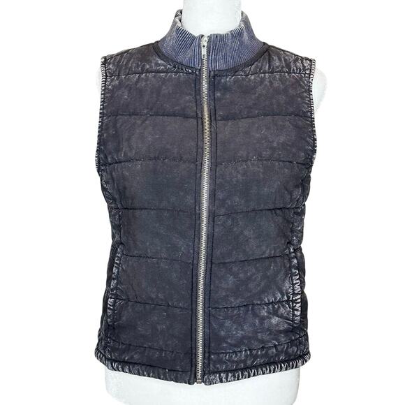 CHASER REVOLVE Quilted Mock Neck DENIM Puffer Vest Black Cloud Wash Grey Small - Picture 1 of 13